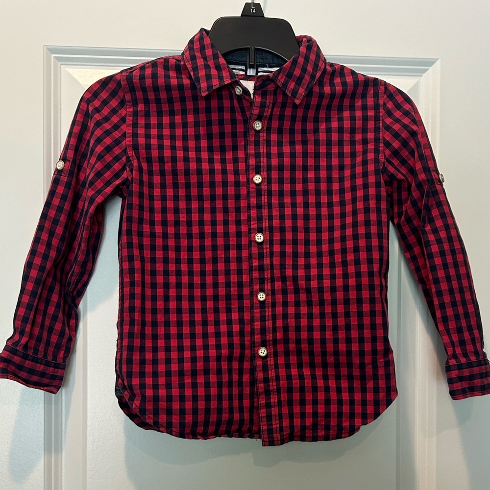 Kids Red and Black Plaid Button Down Shirt